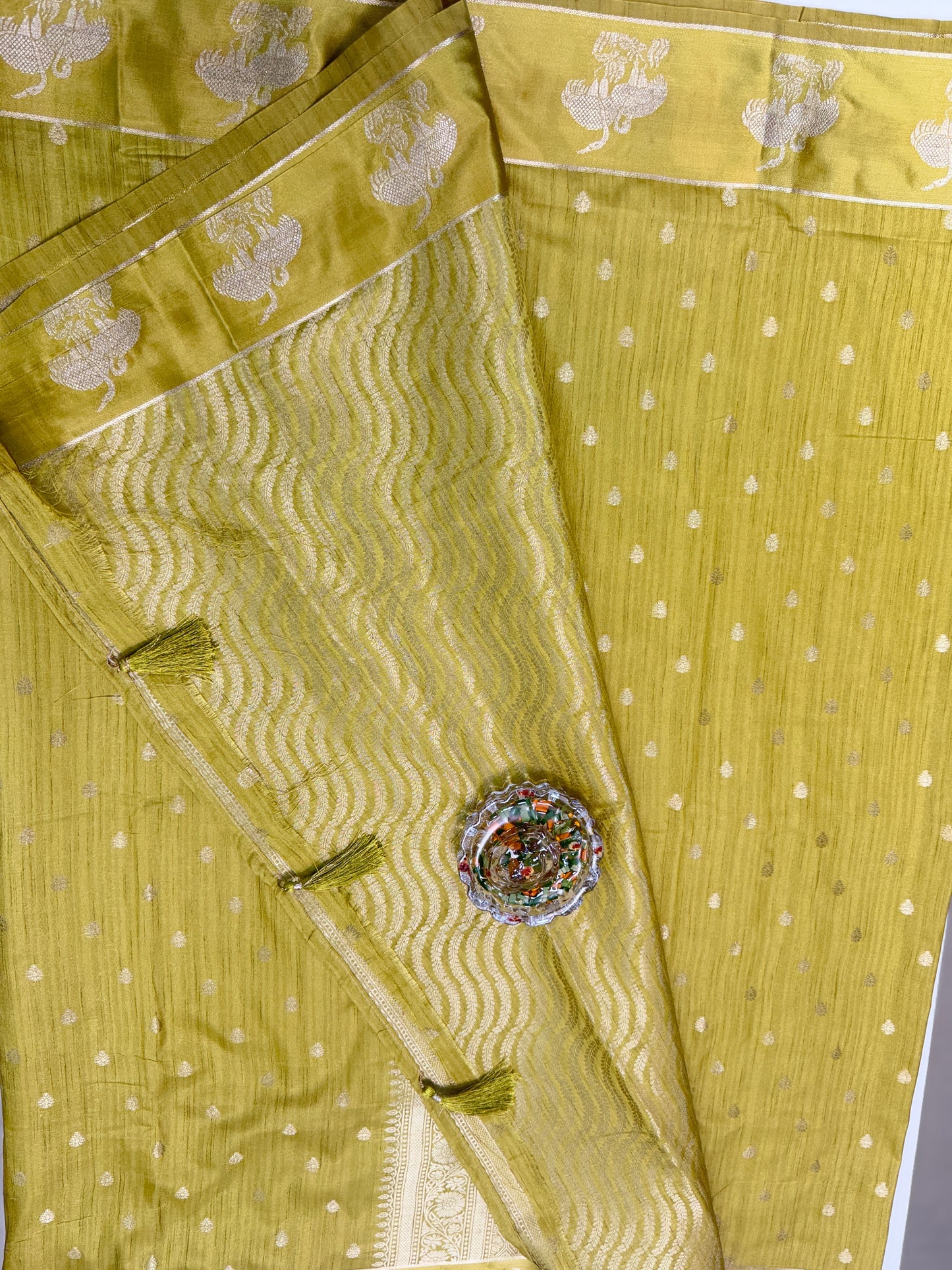 Tussar silk saree with satin border and zari woven motifs for women