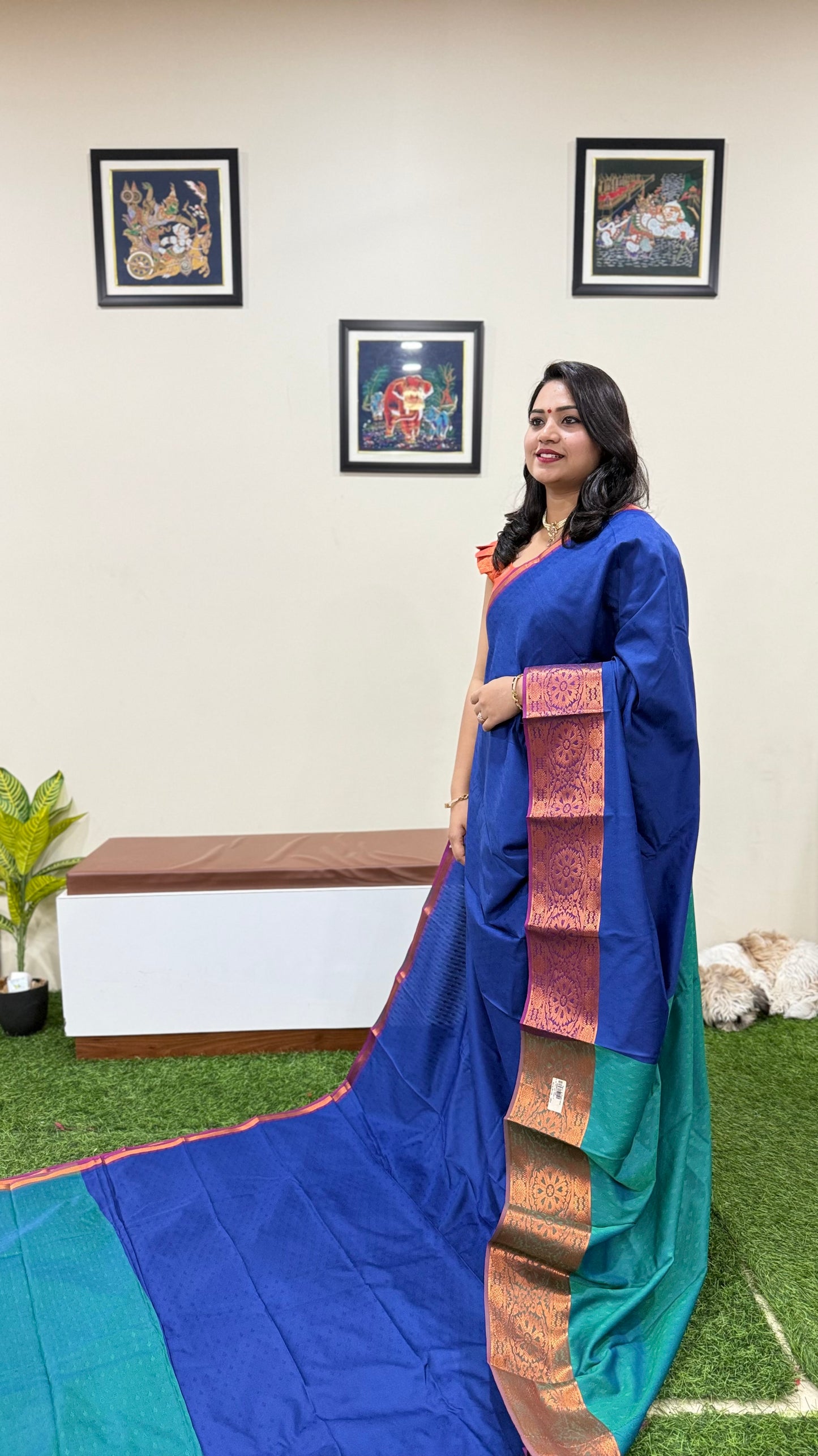 3D Emboss Soft Silk Saree with Contrast Chitt Pallu and Running Blouse – Art Silk Collection