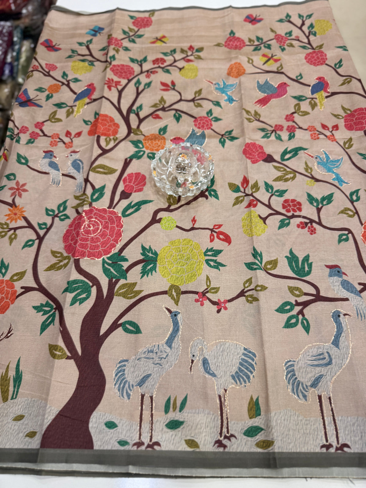 Assam silk saree for women with aari embroidery and paithani motifs, festive wear saree with blouse