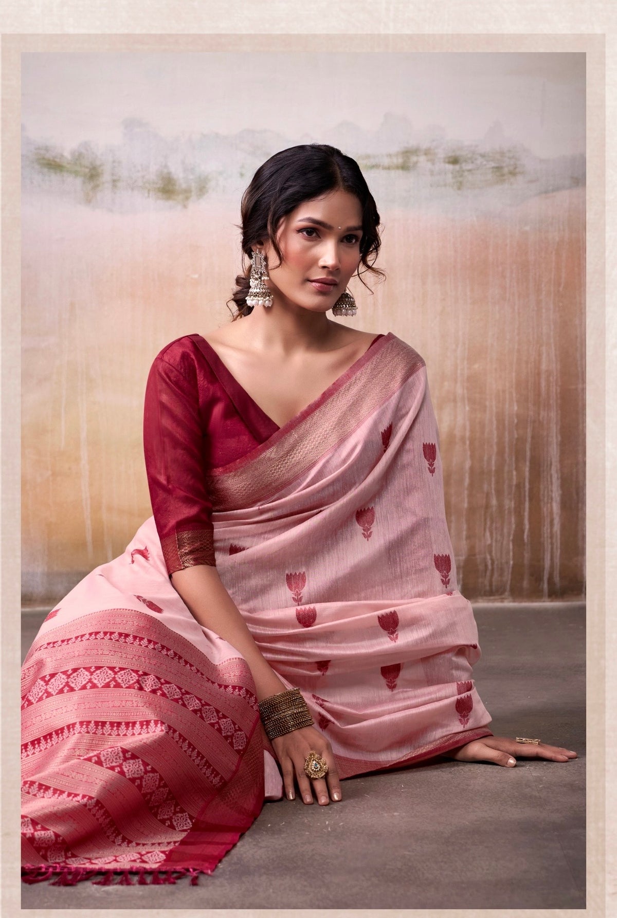 modal cotton saree with zari-style motifs and contrast border – breathable ethnic wear for women