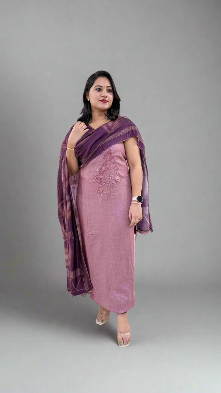 Kashmeeree Embroidered Top with Pure Pashmina Bottom and Silkina Digital Print Dupatta Set for Women