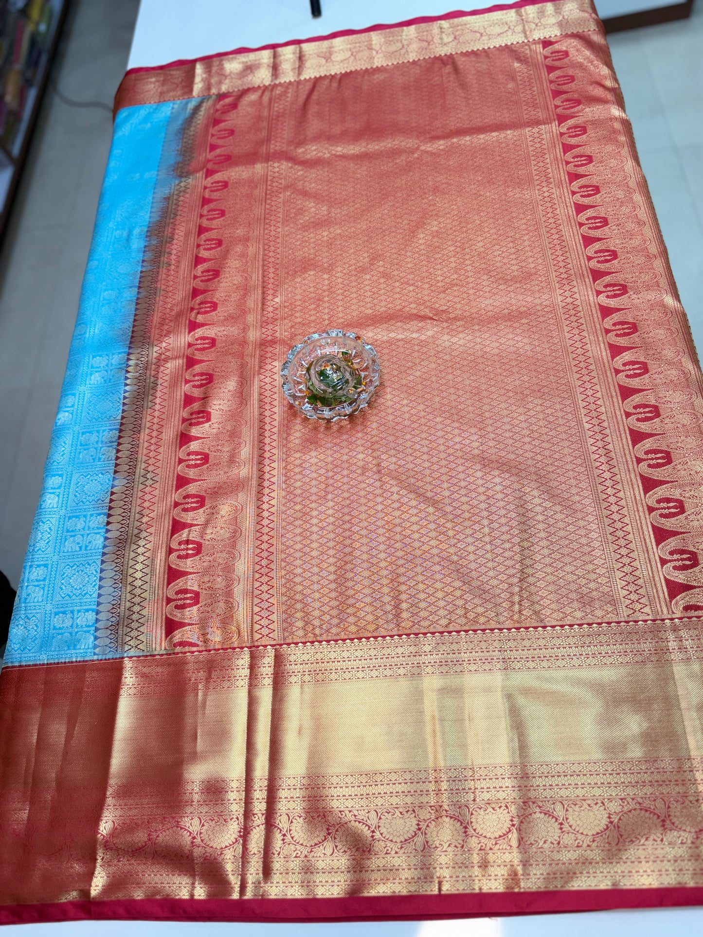 Semi Kanchi Pattu Brocade Saree with Zari Weaving and Contrast Border – Festive Wear