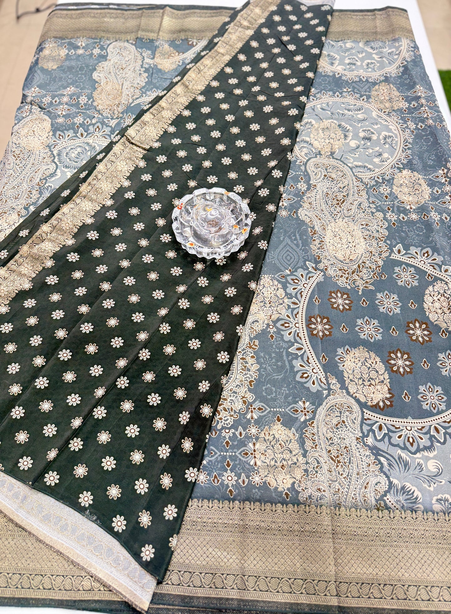 Pure Crepe Silk Saree with Digital Print and Zari Border – Elegant Festive and Wedding Saree for Women