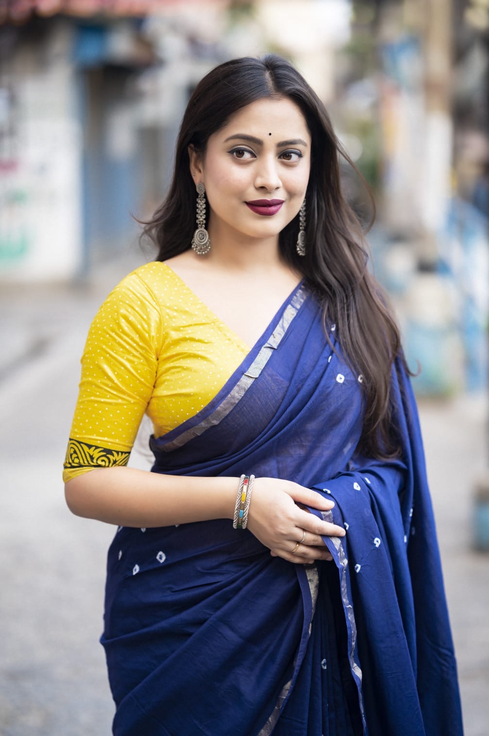 Chanderi Cotton Saree with Hand-Tied Bandhani and Block Printed Pallu – Festive Wear for Women