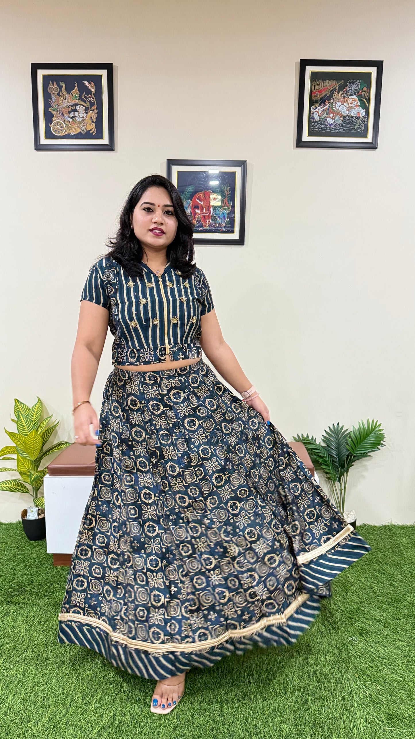 Muslin Printed and Embroidered Skirt and Top Set for Women