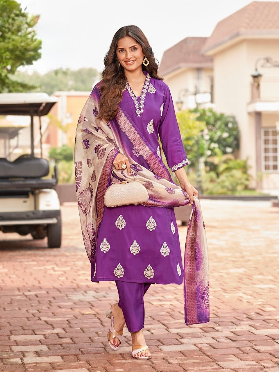 Women’s Roman Silk Straight Suit Set with Digital Print Dupatta – 3-Piece XL to 2XL