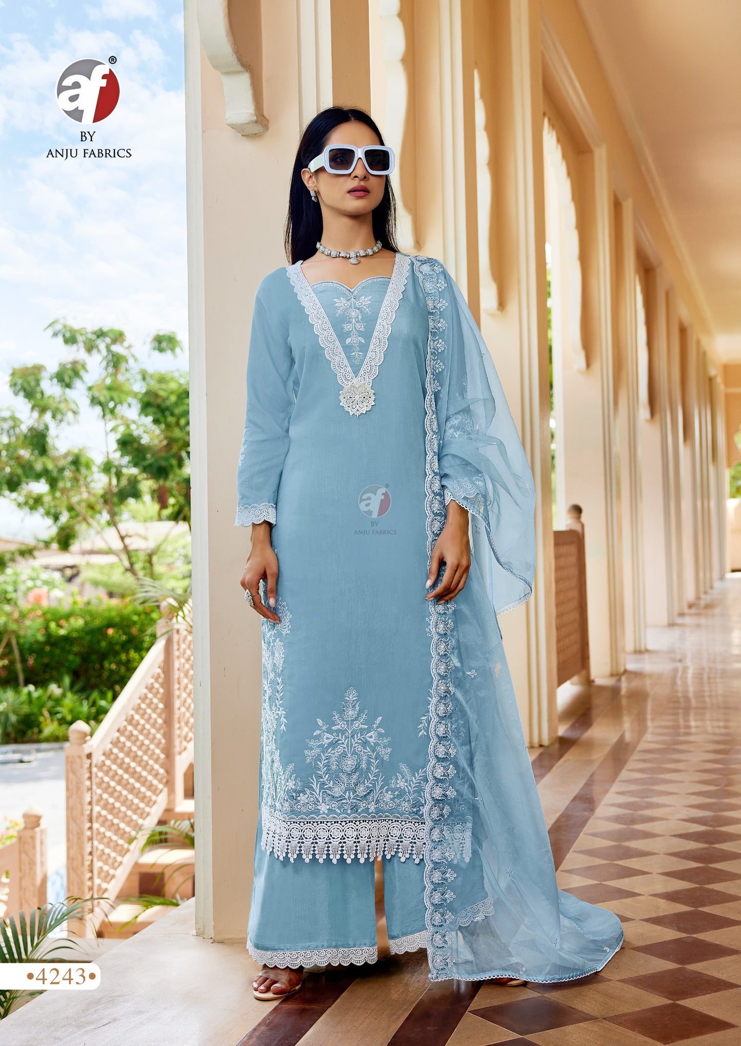 Muslin Kurti Palazzo Dupatta Set with Embroidery and Organza Dupatta for Women – L to 3XL