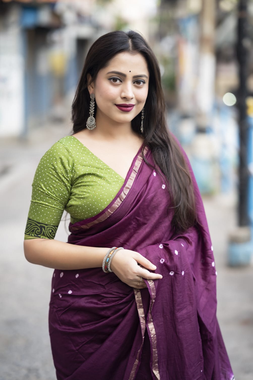 Chanderi Cotton Saree with Hand-Tied Bandhani and Block Printed Pallu – Festive Wear for Women