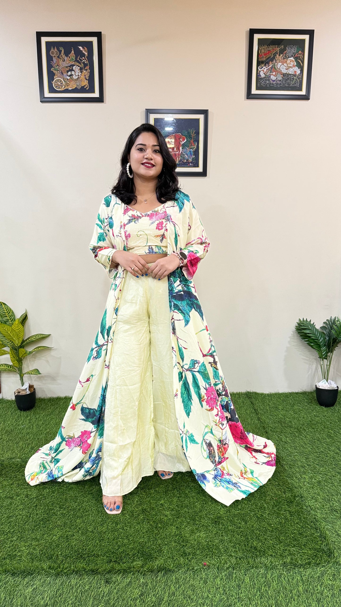 French Crepe Silk 4-Piece Embroidered Ethnic Set for Women – Free Size Stitched Outfit