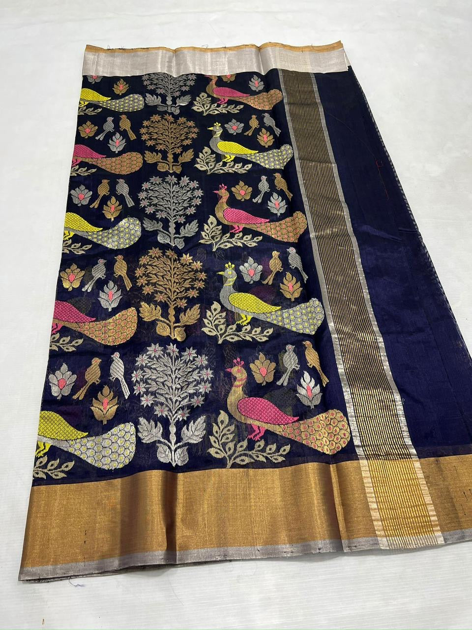Pattu Pure Chanderi Silk Saree with All-Over Minakari Jaal Work