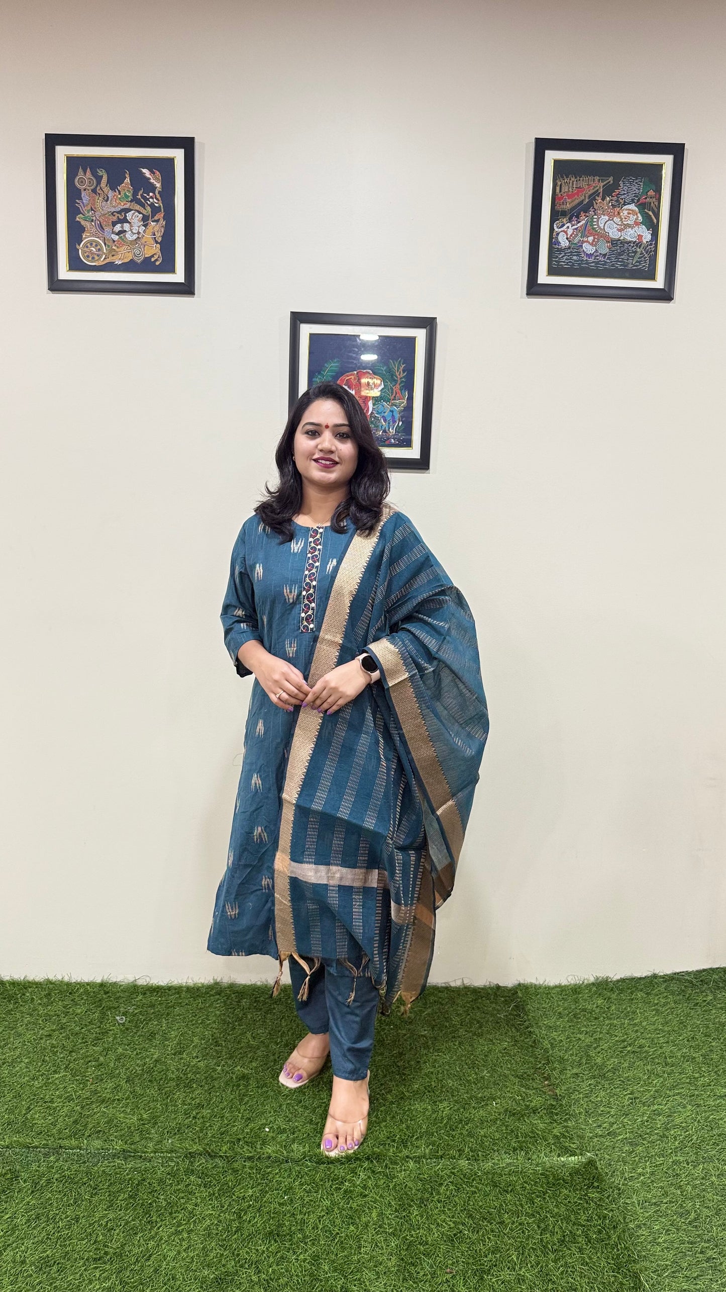 Cotton Handloom Straight Cut Kurta Pant Dupatta Set with Embroidery – Plus Sizes XL to 3XL