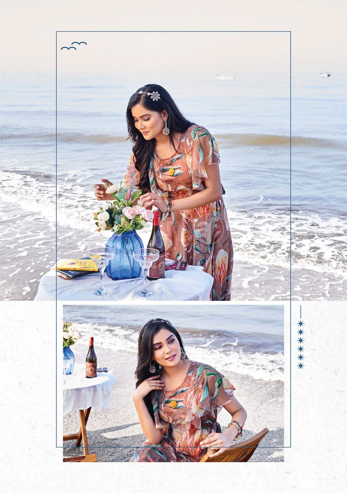 Viscose Chiffon Digital Printed Dress with Fancy Brooch – Autumn Breeze Collection for Women