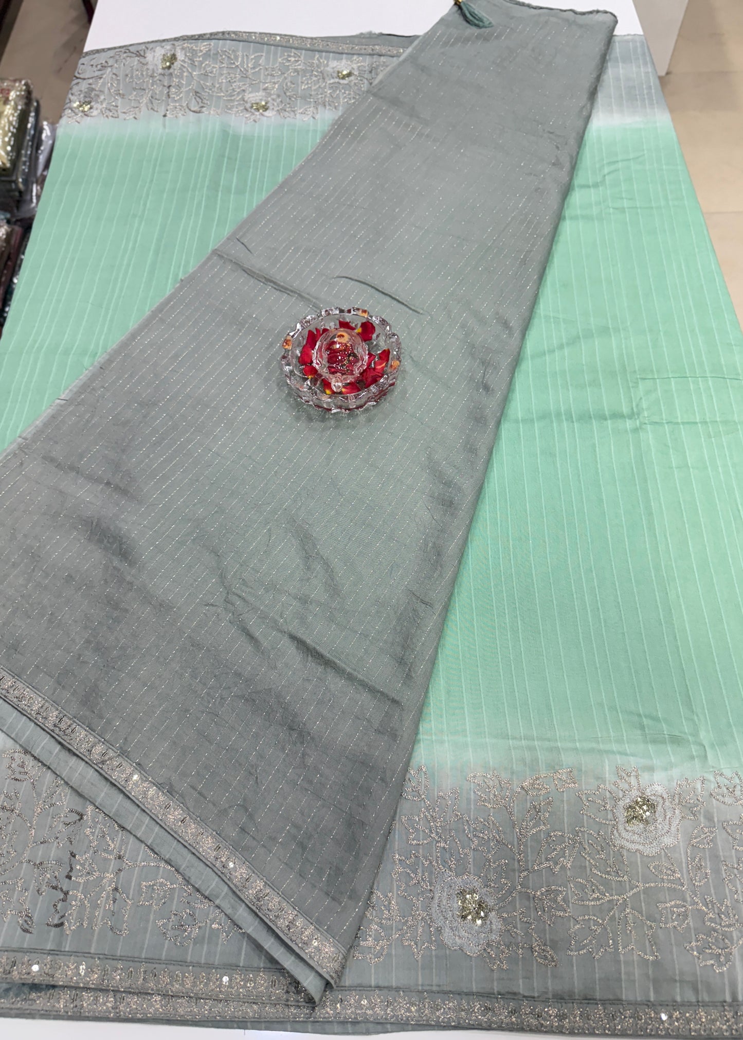 Designer Silk Saree with Embroidery Lace Work, Patchwork and Art Silk Blouse