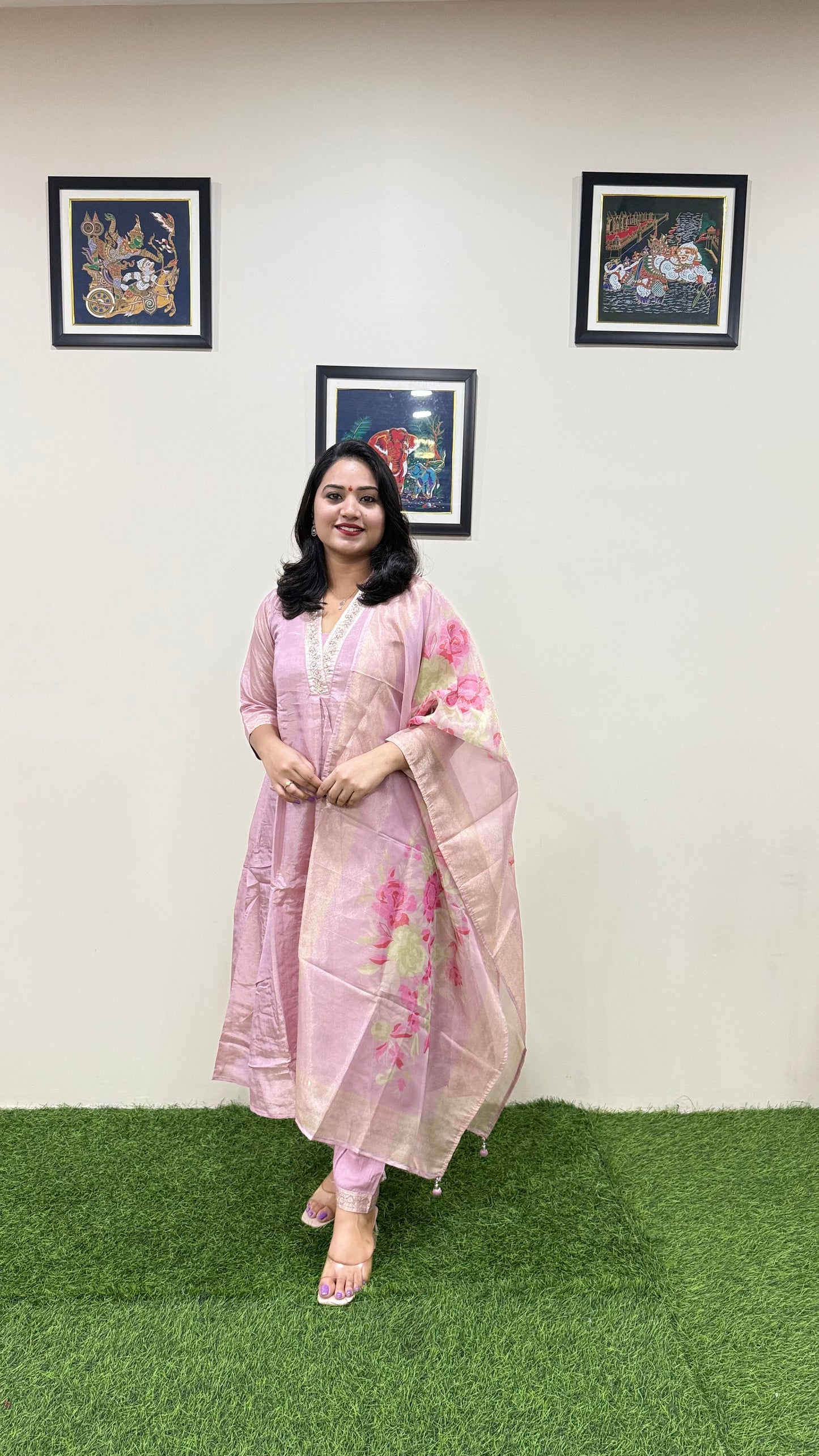 Pure Tissue Kurta Pant Dupatta Set with Intricate Handwork – Sizes L to XXL