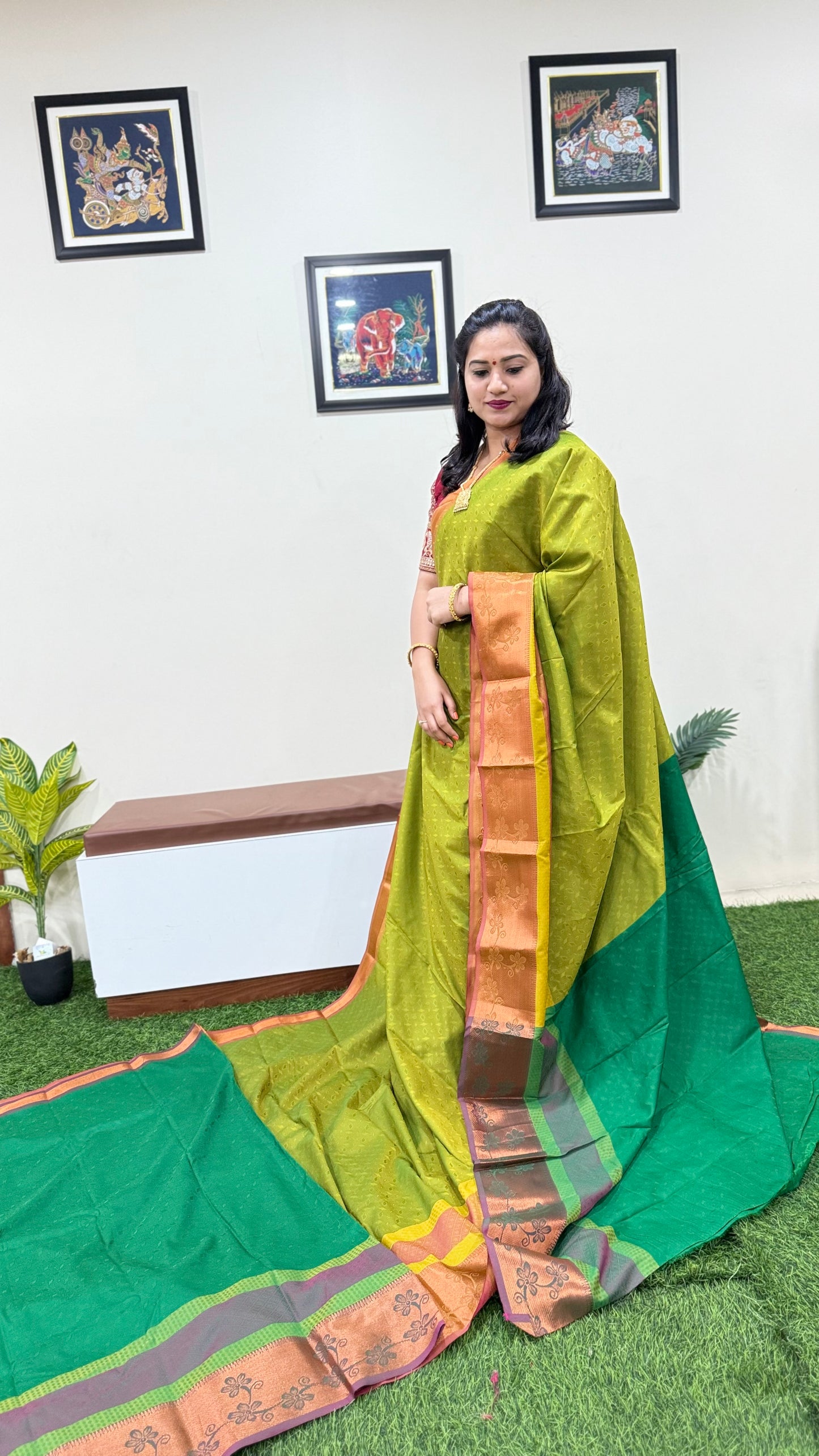 3D Emboss Soft Silk Saree with Contrast Chitt Pallu and Running Blouse – Art Silk Collection