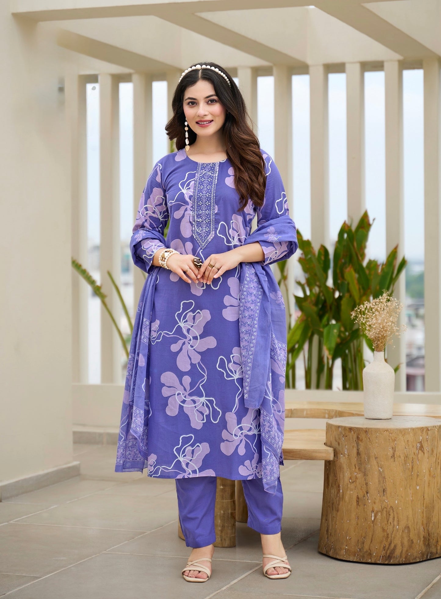 Cotton Printed Suit Set with Embroidery – 3-Piece Set with Dupatta (XXL to 4XL)
