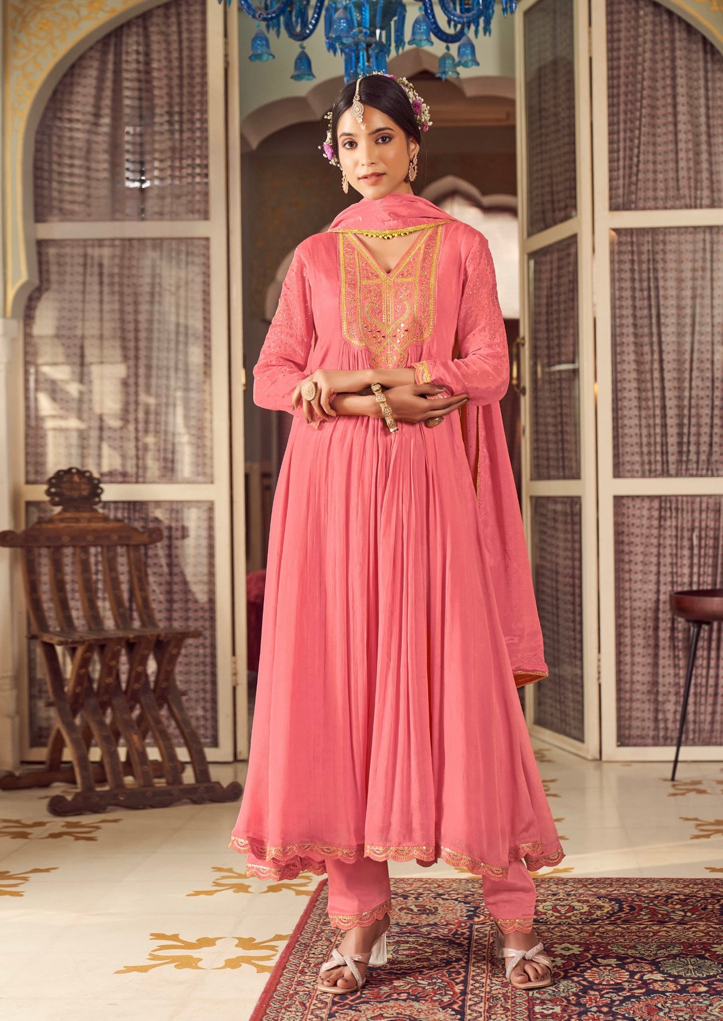 Women’s Premium Chinon Kurti Set with Swarovski Highlights and Khatli Handwork – XL to XXL