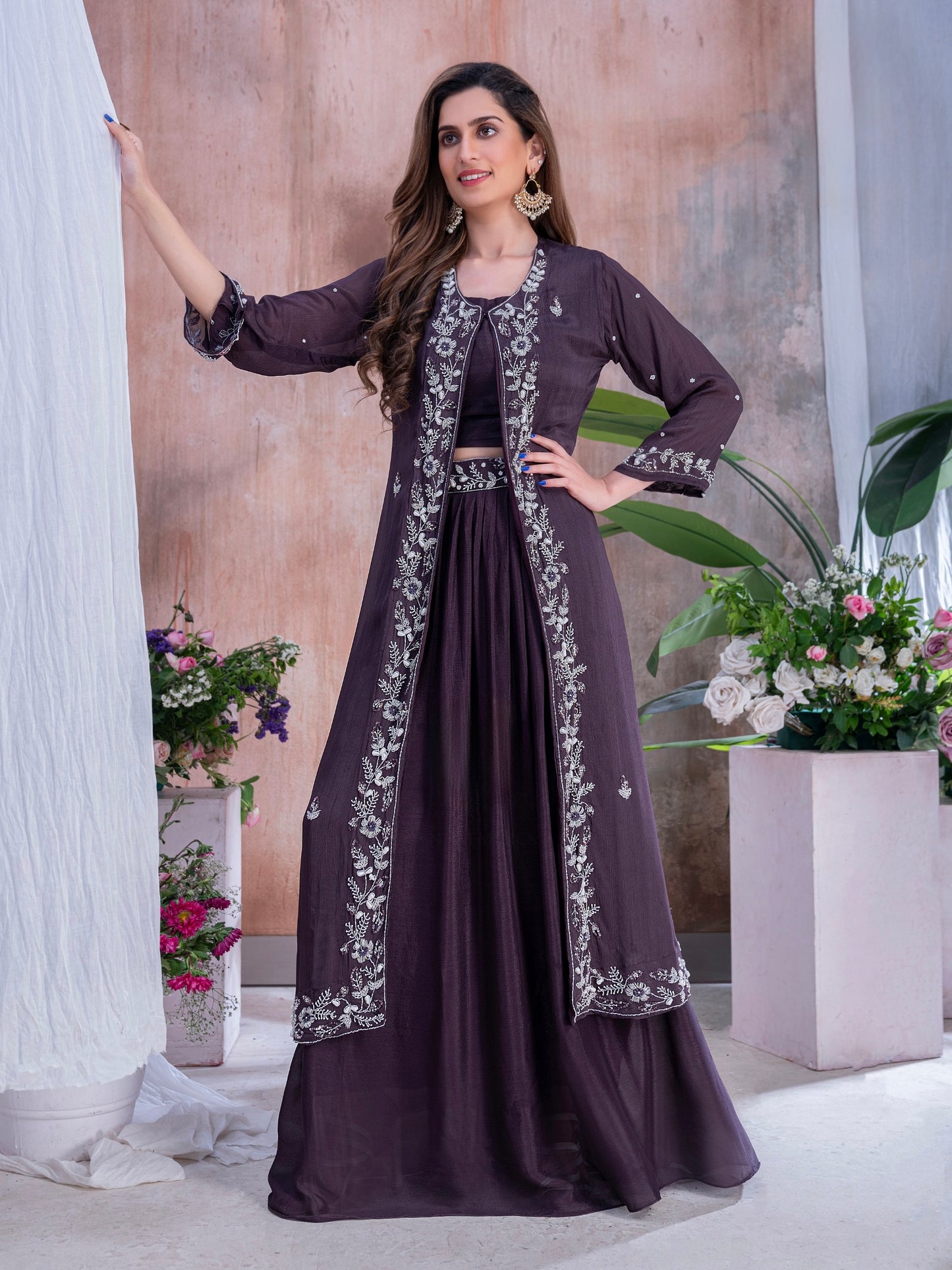 Chinon Chiffon Skirt Choli Set with Heavy Handwork Jacket – M to 2XL Sizes Available