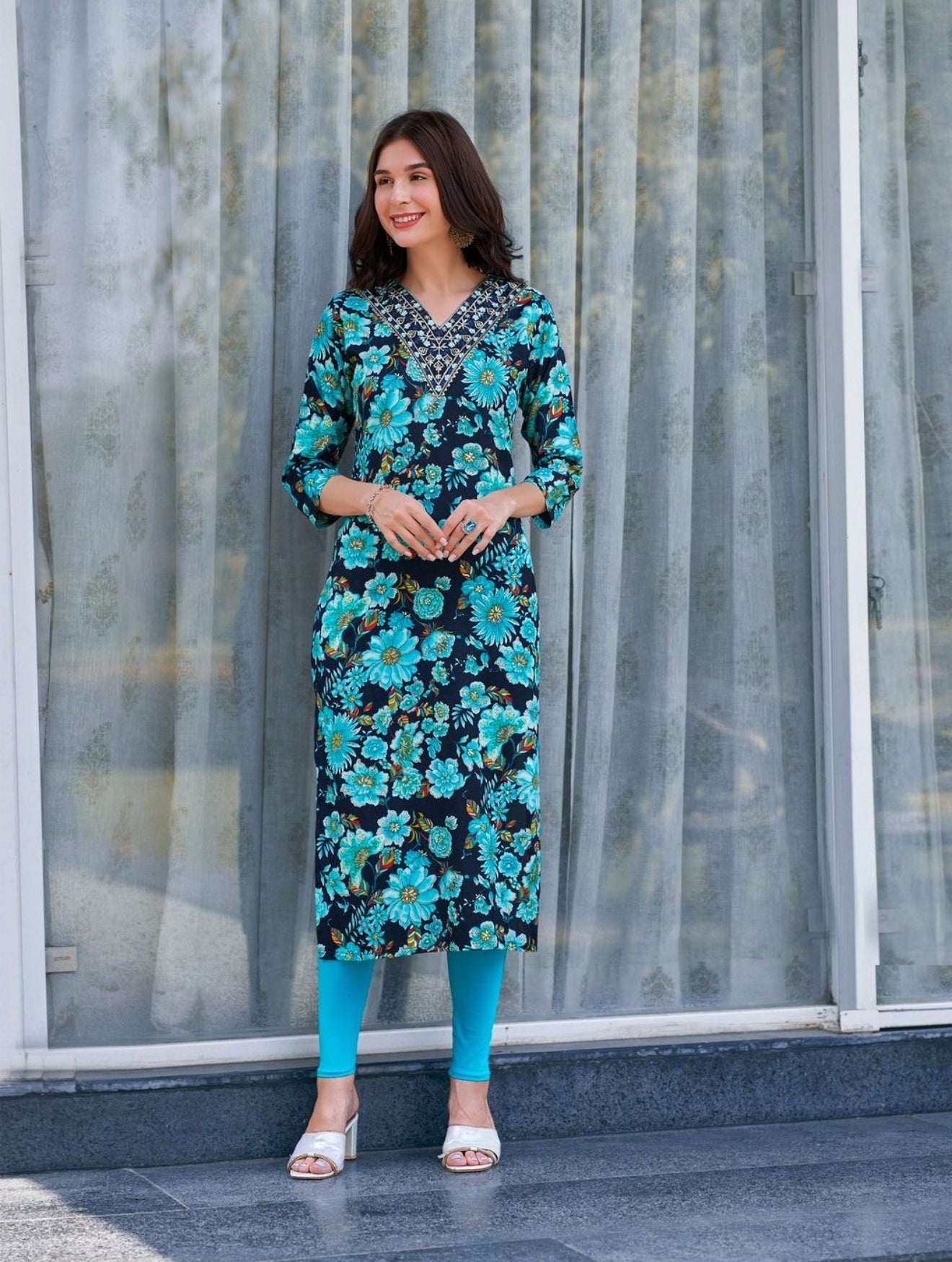 Heavy Rayon Foil Print Kurti with Heavy Sequence Work – Sizes S to 4XL