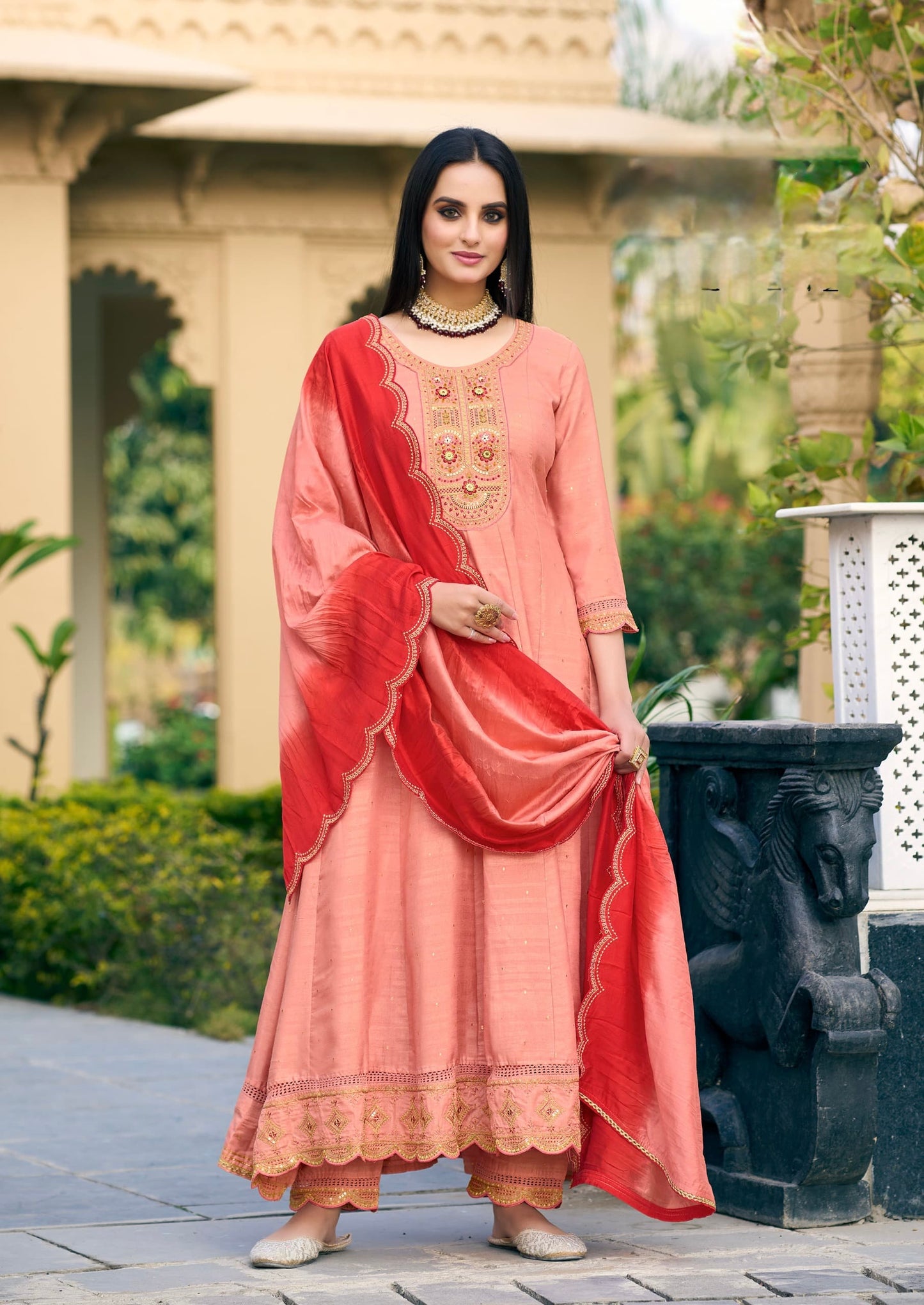 Viscose Jacquard Anarkali Suit Set with Silk Leriya Print Dupatta – XL to 3XL