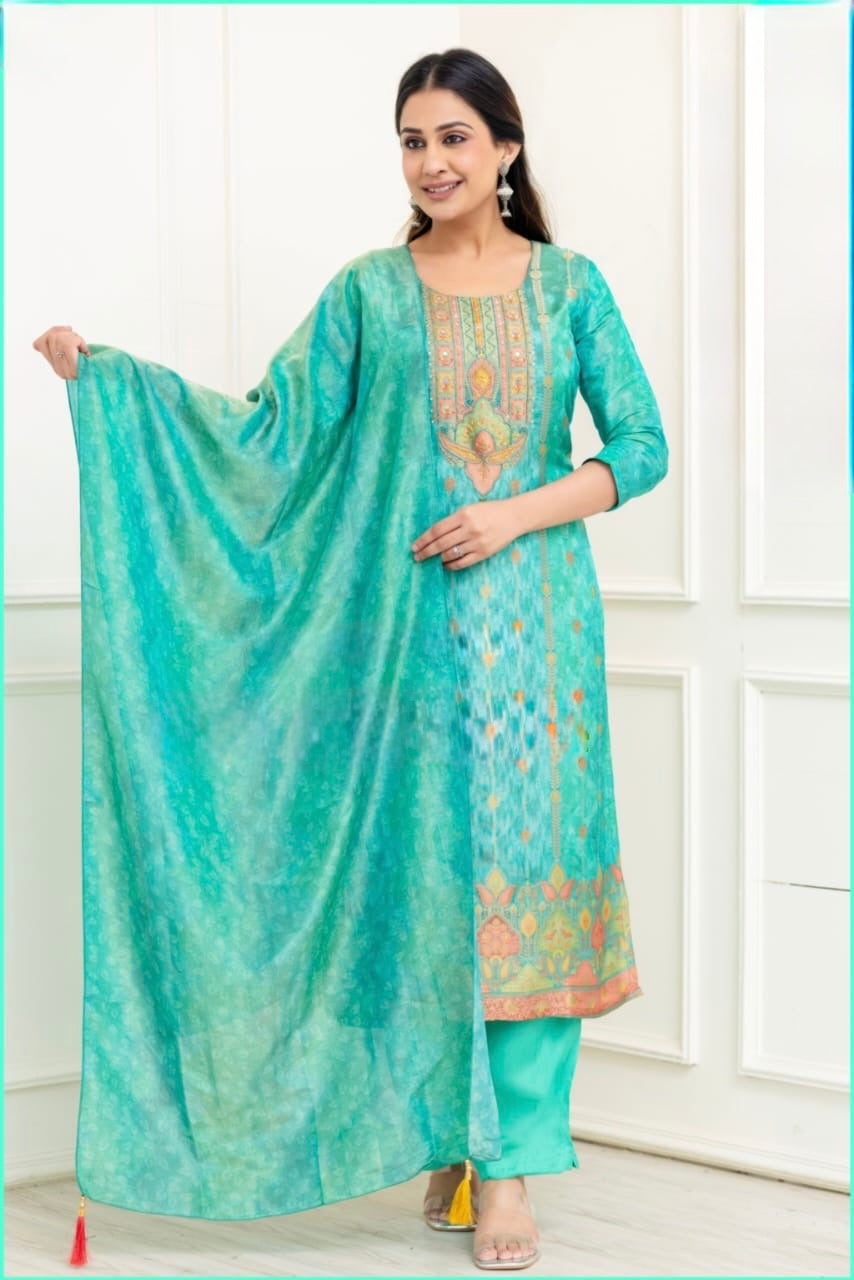 Banarasi Silk Suit Set with Beads and Sequence Work – Women’s Festive Wear