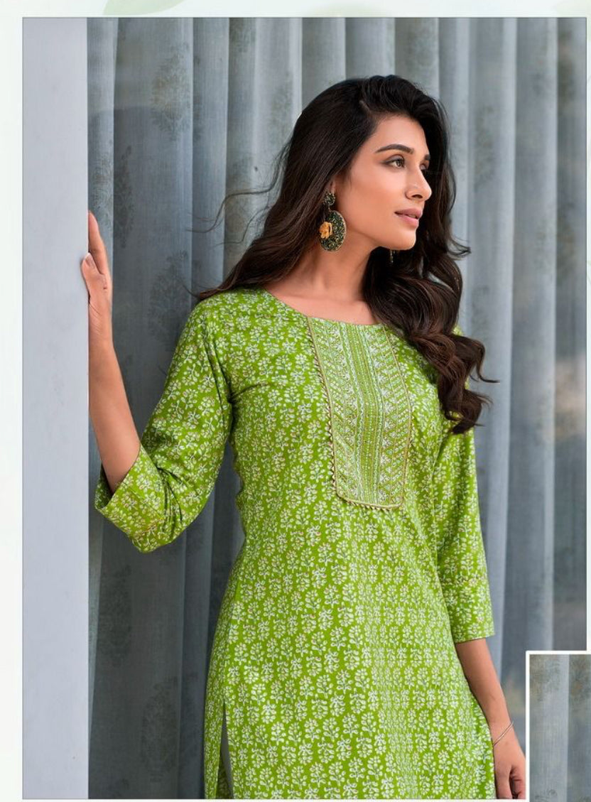 Heavy Rayon Foil Print Kurti with Heavy Sequence Work – Sizes S to 4XL