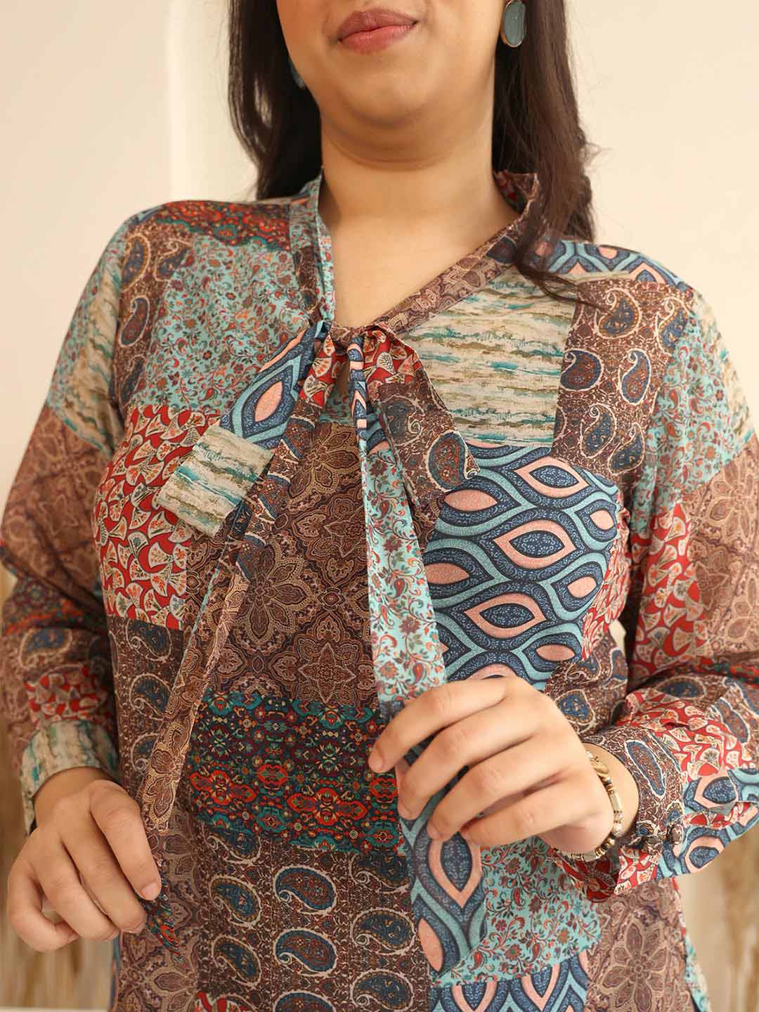 Plus Size Multicolor Georgette Ethnic Printed Regular Fit Top – 3XL to 6XL