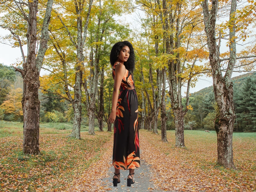 Abstract Print Side Slit Maxi Dress for Women – One Shoulder Asymmetrical Hem, Sizes S to XL