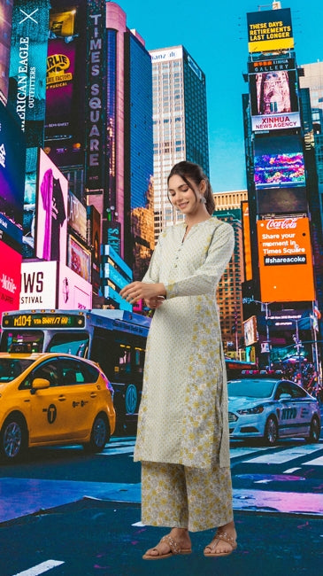 cotton kurti pant set for women with all-over print and straight-fit silhouette – daily ethnic wear