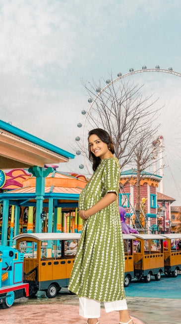 Green Cotton Block Printed Gathered Kurta – Everyday Wear (M to 2XL)