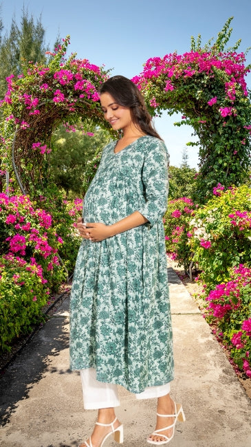 Green Cotton Floral Printed A-Line Kurta – Everyday Wear (M to 3XL)