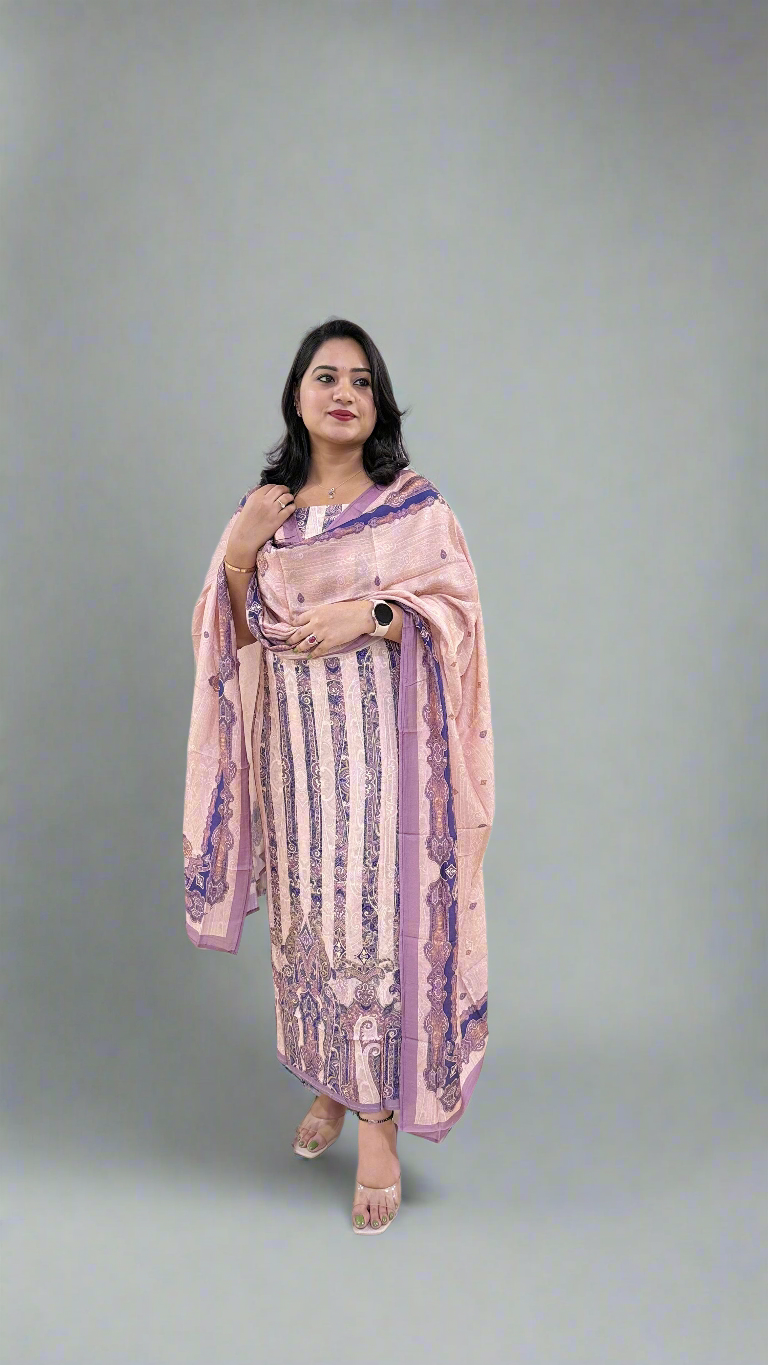 Women’s Staple Twill Suit Set with Digital Print and Handwork and Pashmina Style Dupatta – Ethnic Wear