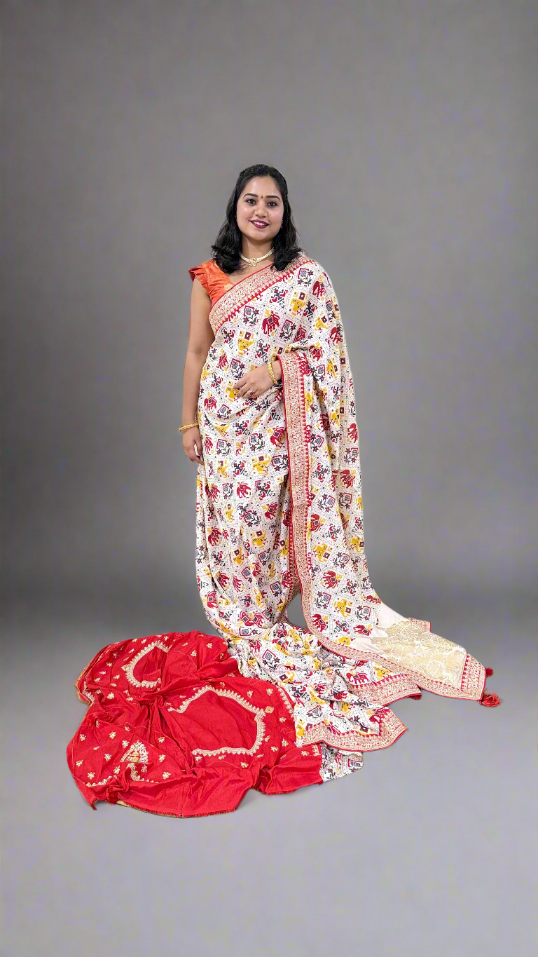 Dola Silk with Weaving Work (Banarasi, Patola, Bandhani, Paithni Style Weaving Work)