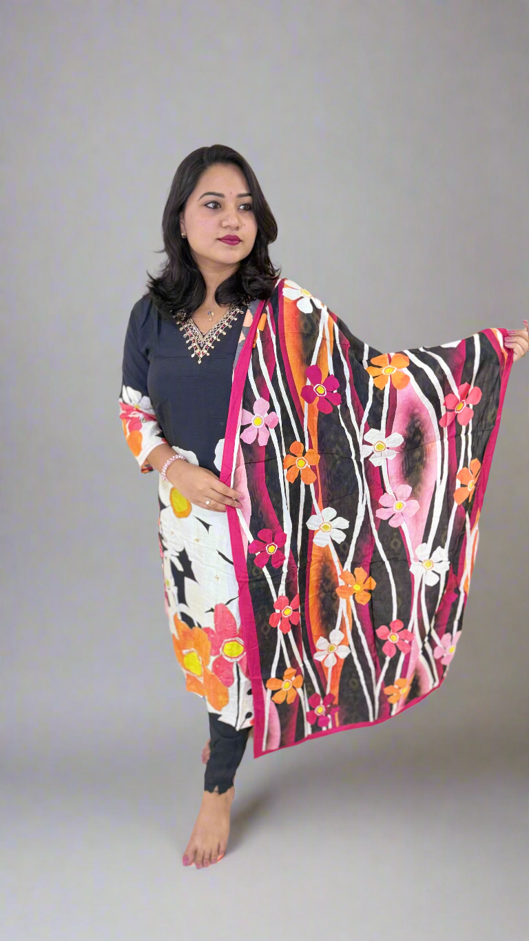 Pure Muslin Kurta Pant Dupatta Set with Handwork and Cotton Inner – Plus Sizes XL to 3XL