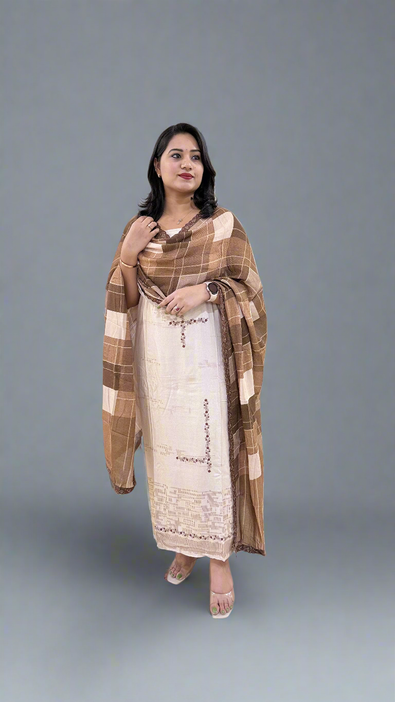 Women’s Pashmina Embroidered Suit Set with Simmi Silk Digital Print Dupatta – Ethnic Wear