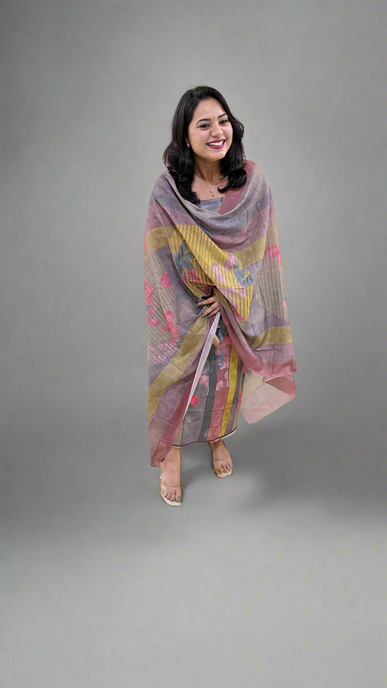 Women’s Pashmina Twill Suit Set with Digital Print and Handwork – Winter Wear with Dupatta
