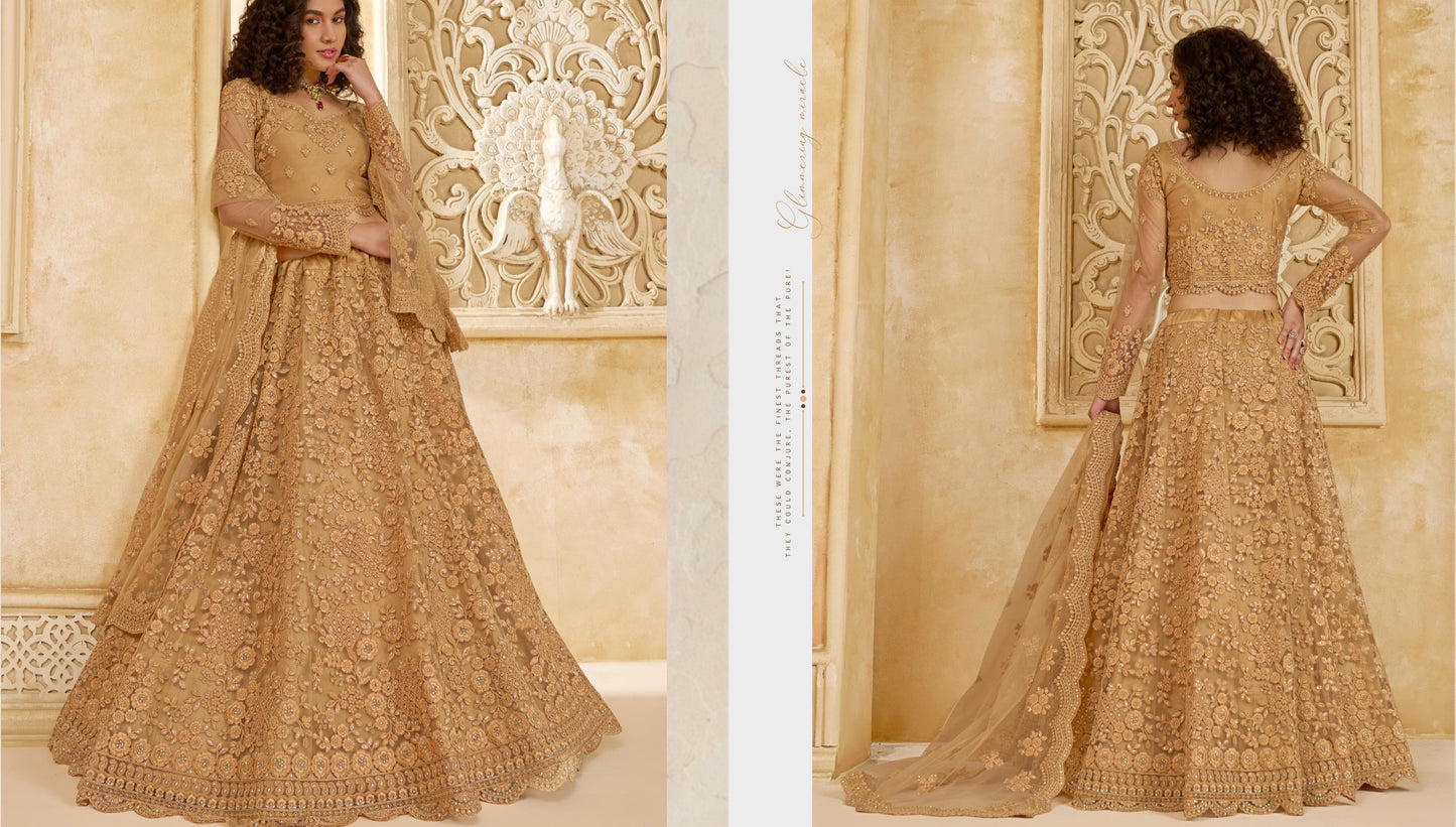 Net Lehenga Choli with Dupatta and Stone Embellished Cording Work – Wedding and Festive Wear for Women