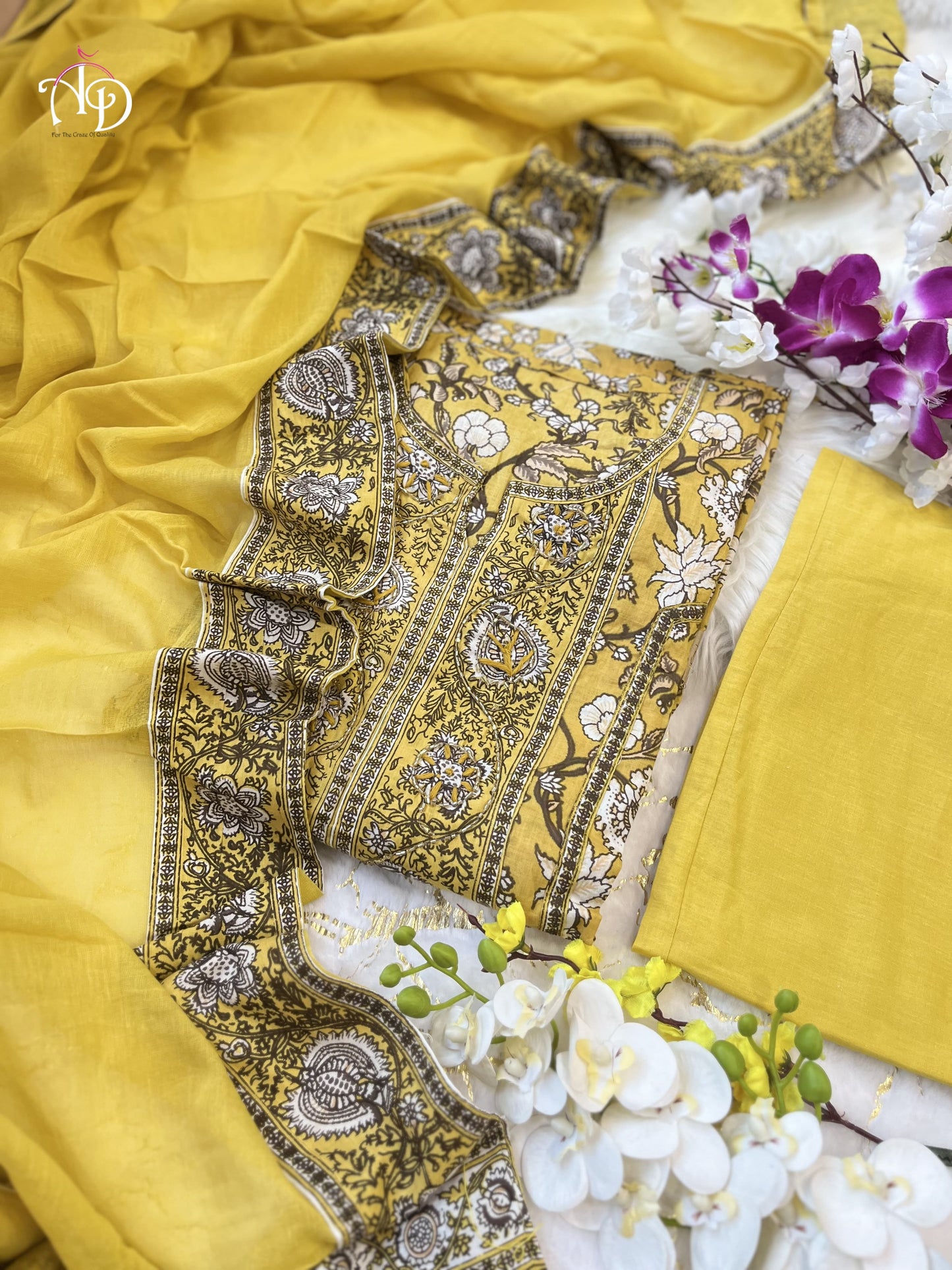 Cotton Anarkali Suit Set with Hand Embroidery, Zari Weaving and Lace Dupatta – Women’s Festive Wear