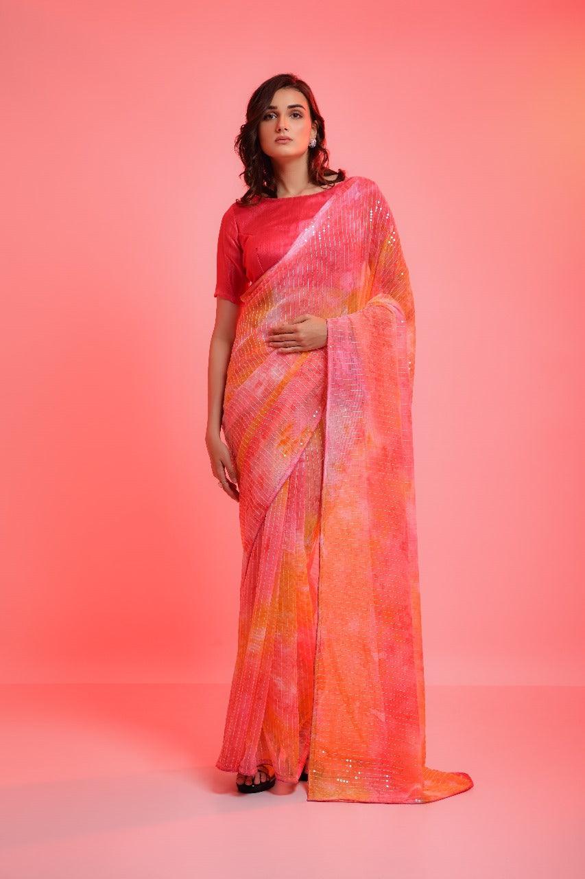 Georgette Saree with Allover Sequin Embroidery – Party and Festive Wear