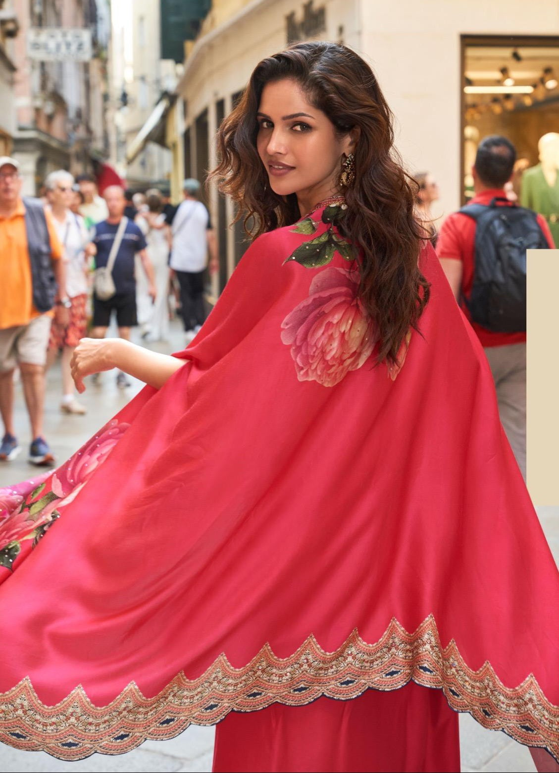 French Crepe Silk Jacket Blouse Dhoti Set with Handwork for Wedding Wear