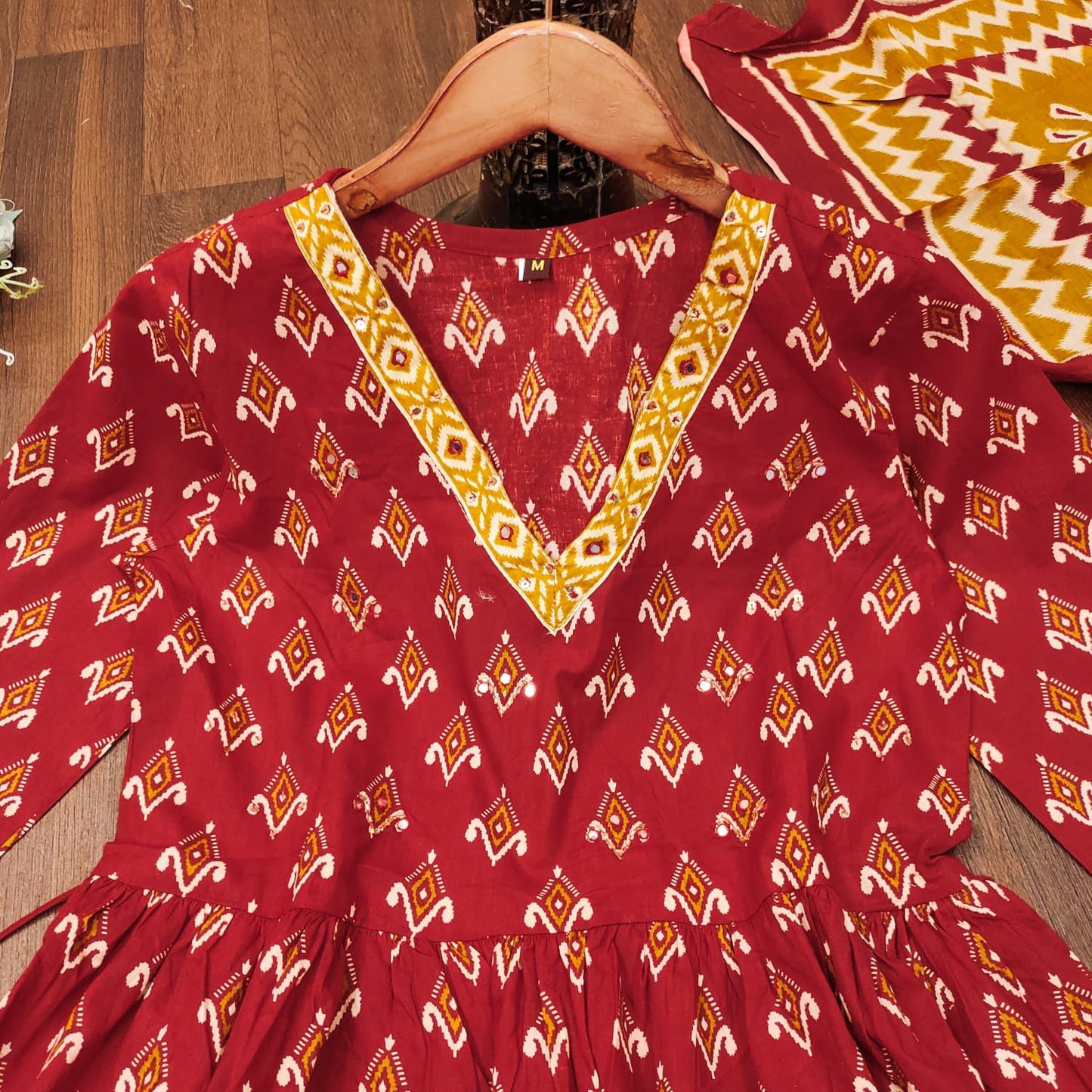 Cotton Sanganeri Print Anarkali Suit Set with Adda, Less & Tubelight Work – Sizes M to XXL