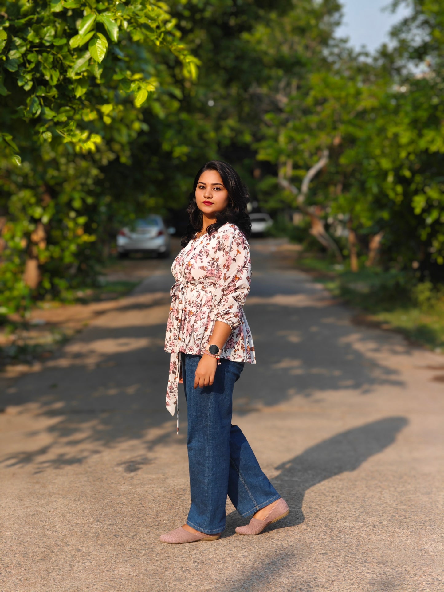 White Georgette Floral Printed Peplum Top for Women – Sizes S to 2XL