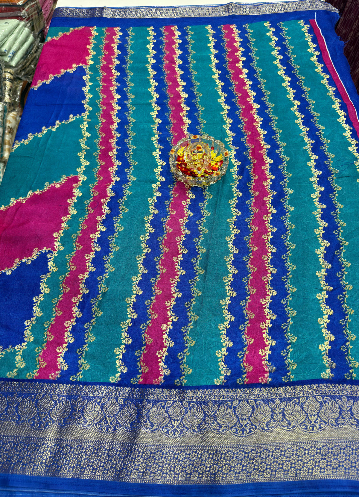 Silk Blend Saree for Women with Heavy Woven Border and Traditional Ethnic Design