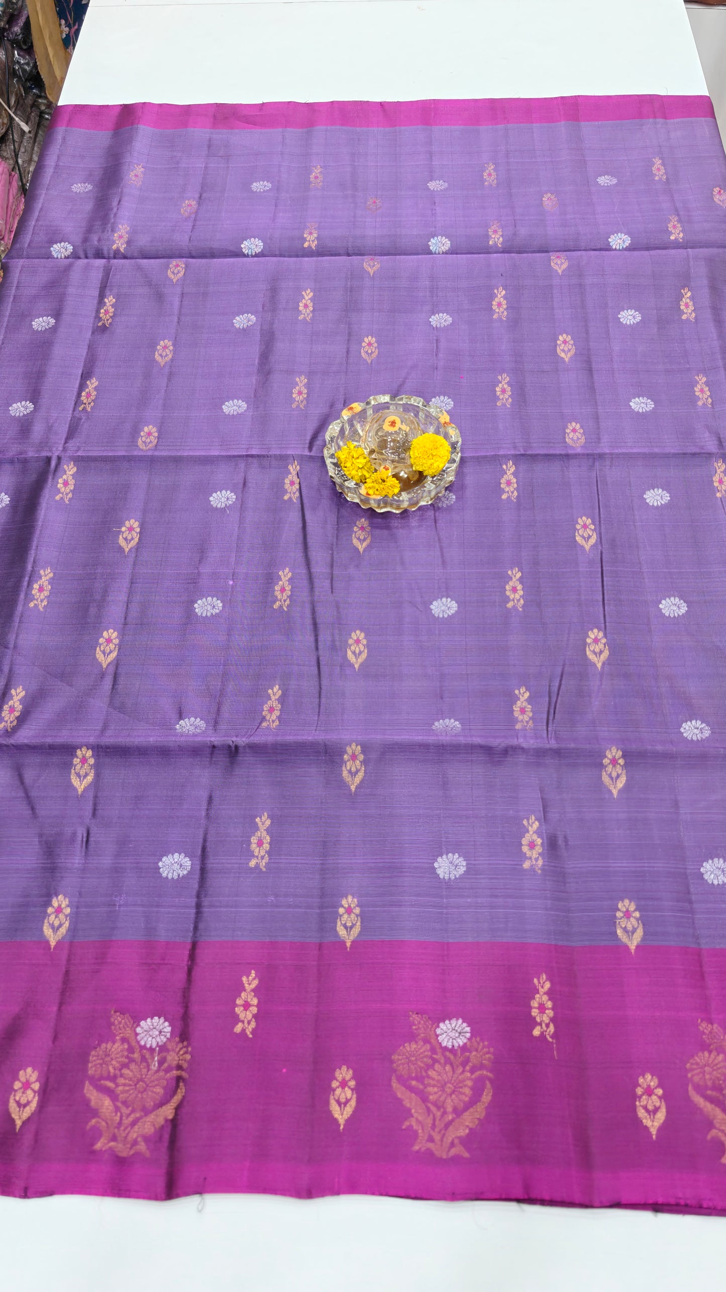 Pure Handloom Silk Saree with Woven Butta & Contrast Pallu