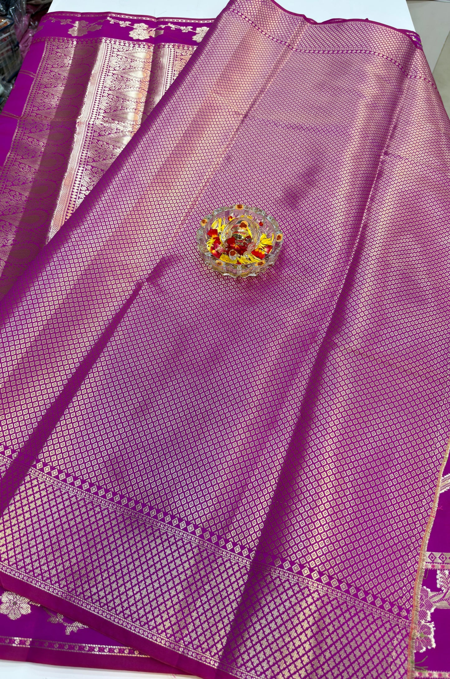 Banarasi Semi Katan Silk Saree for Women with Gold Zari Weaving, Meenakari Border and Blouse Piece