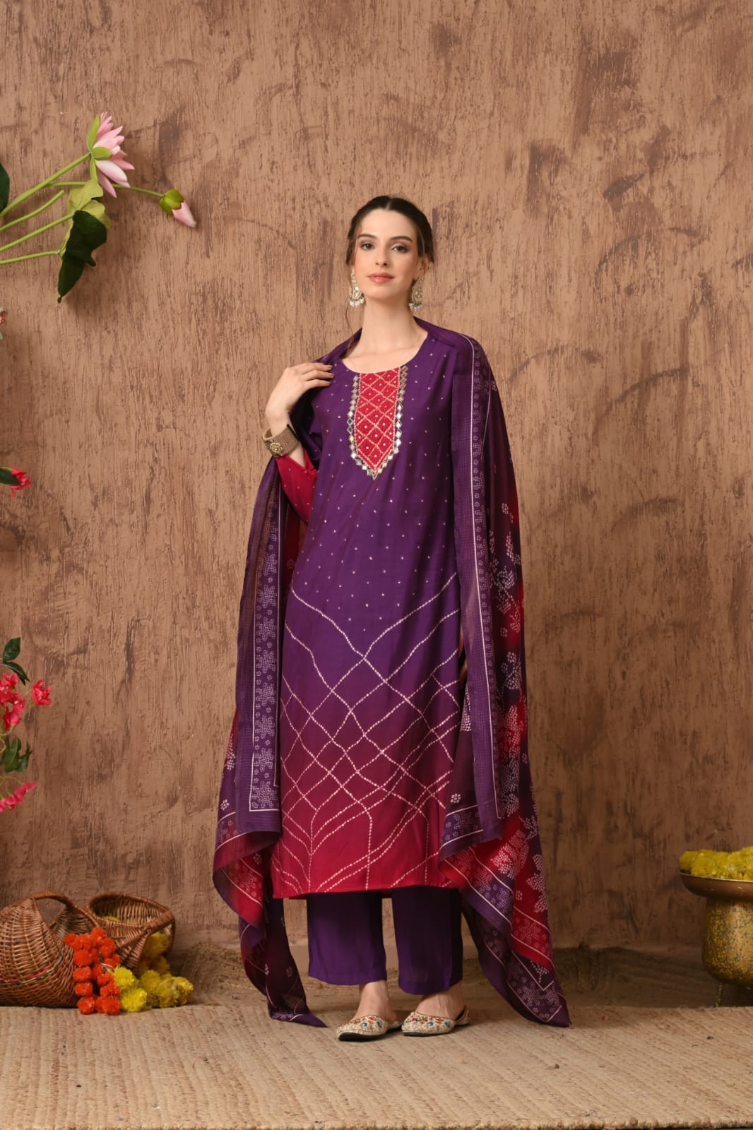 Modal Muslin Kurta Pant Dupatta Set with Detailed Embroidery Work – Designer Festive Suit Set for Women