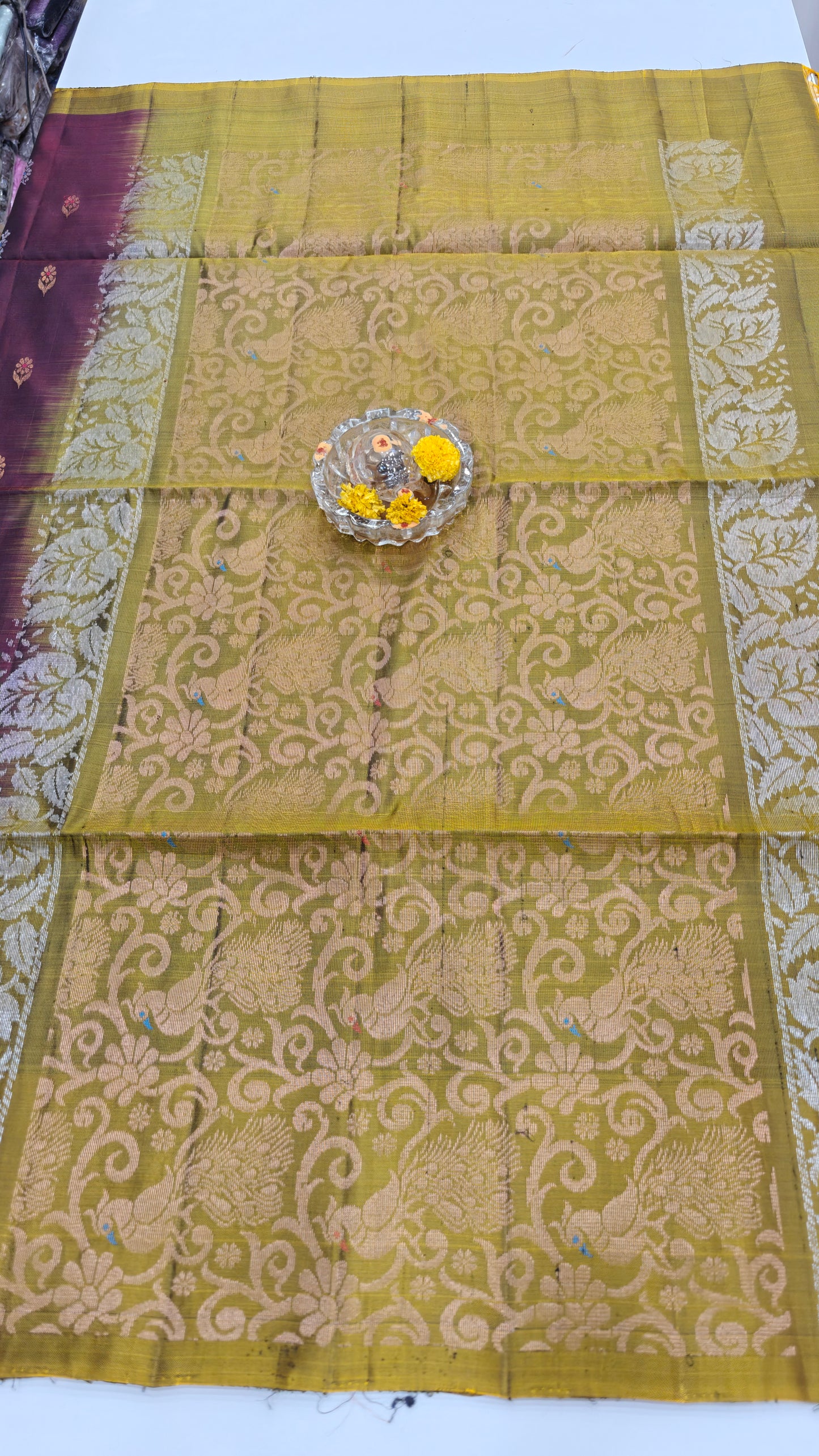 Pure Handloom Silk Saree with Woven Butta & Contrast Pallu