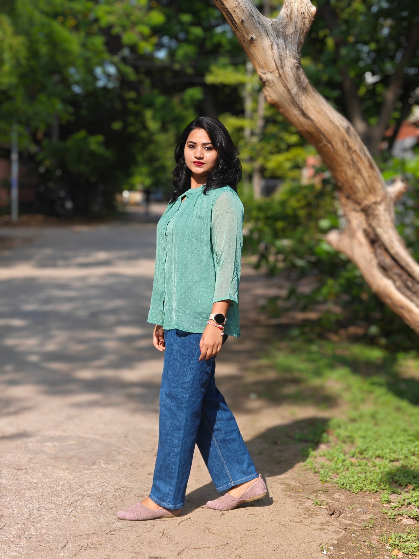 Teal Chiffon Dobby Short Top for Women – Sizes M to 2XL