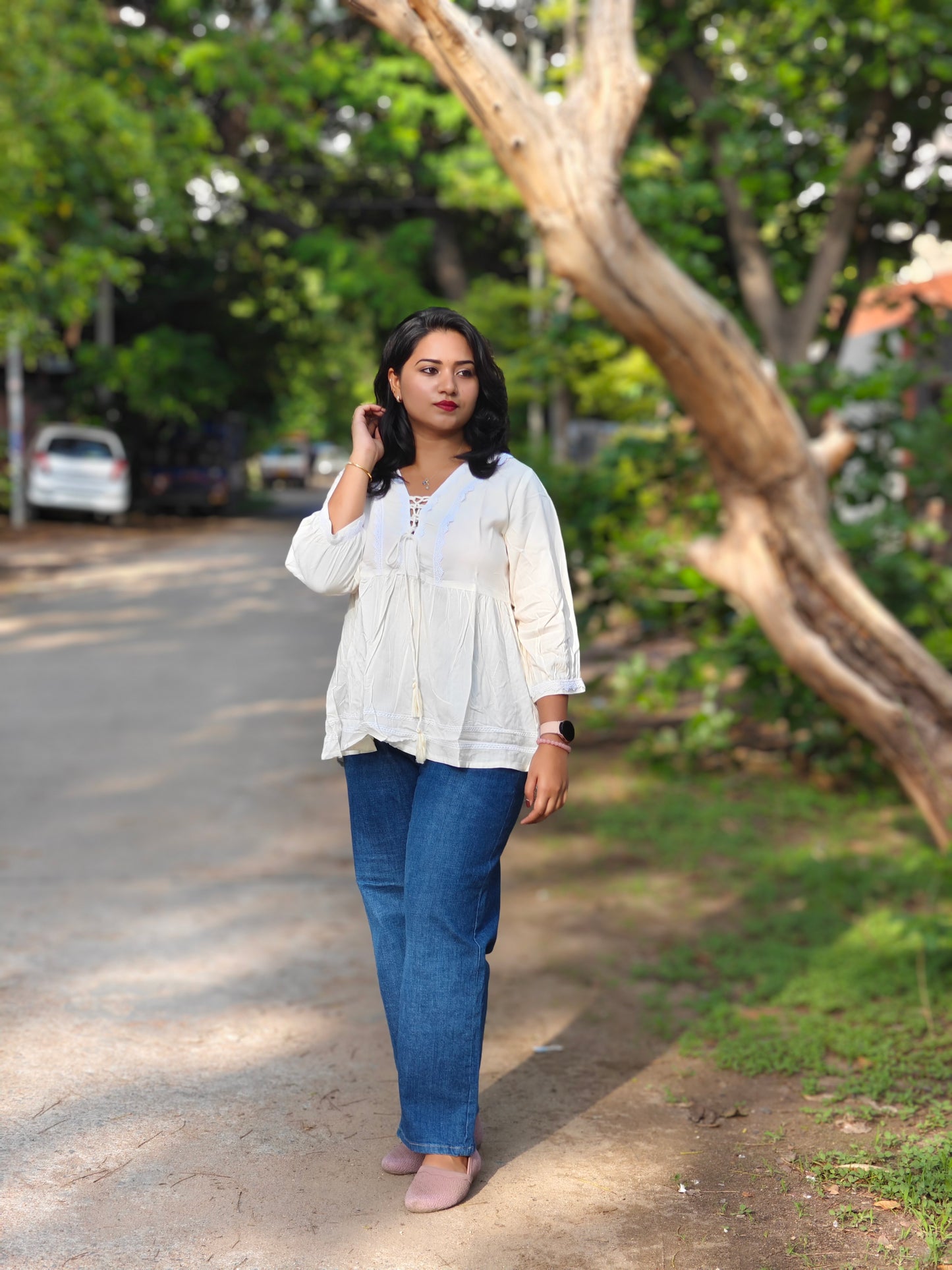 White Rayon Solid Flared Top for Women – Sizes S to 3XL