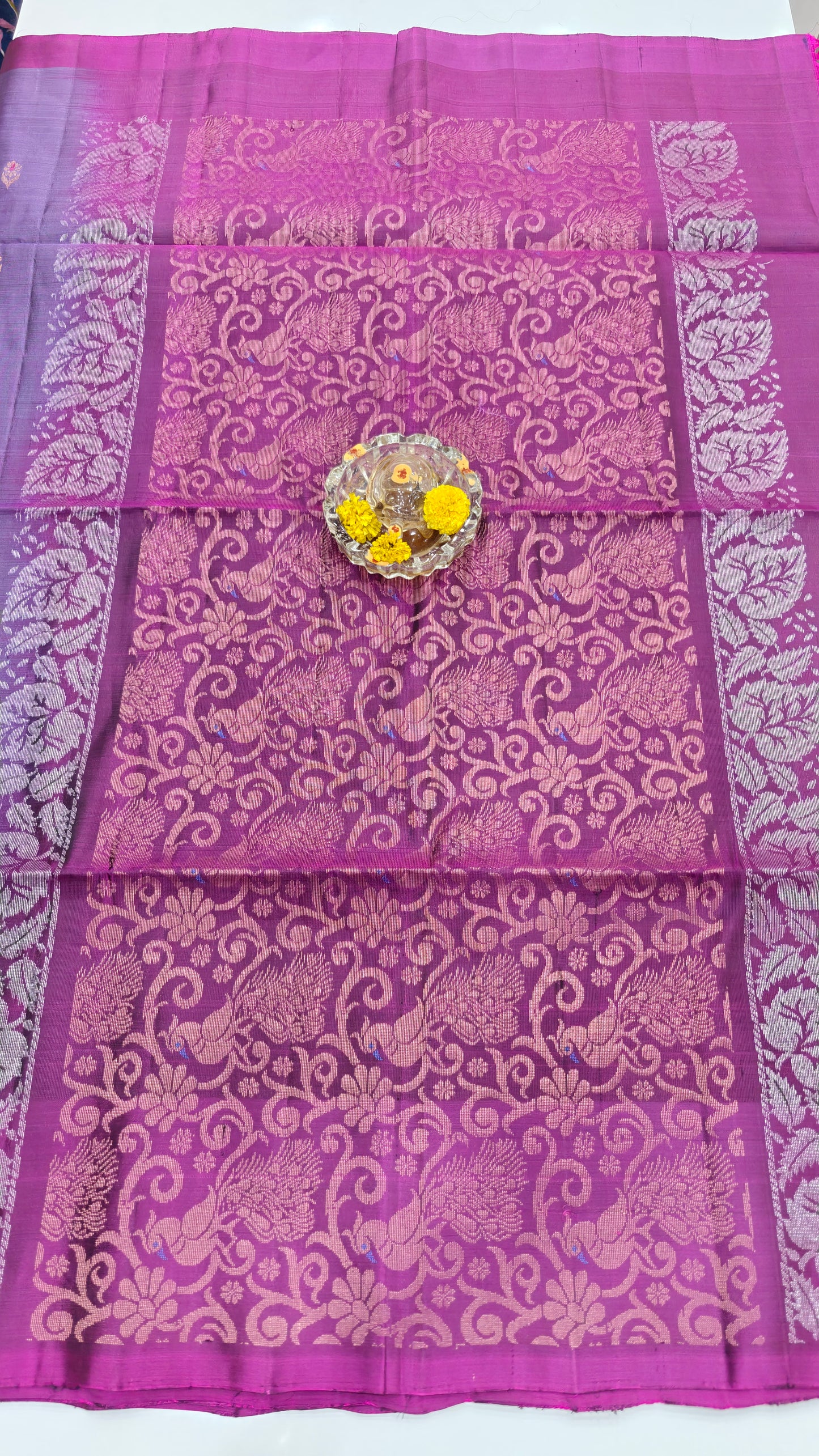 Pure Handloom Silk Saree with Woven Butta & Contrast Pallu